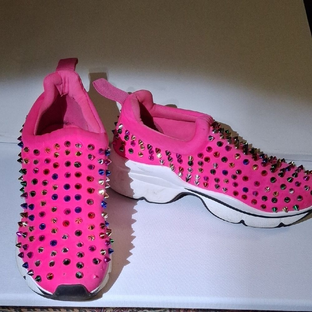 Vibrant Pink Studded Slip-On Sneakers